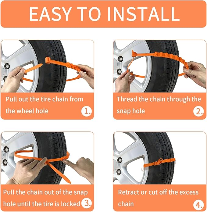 Universal Anti-Skid Snow Tire Chains for Cars SUV Trucks - Adjustable 14-19 Inch Emergency Winter Traction Tire Chains, Easy 