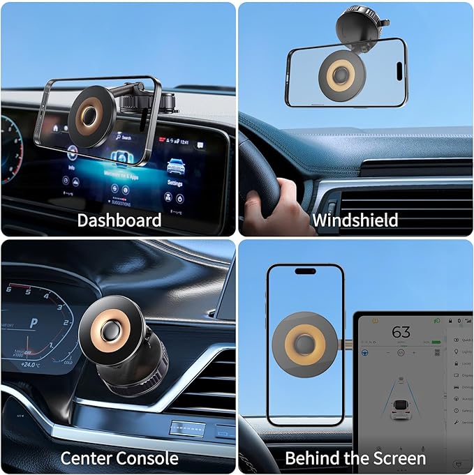 For MagSafe Car Mount, Foldable Vacuum Magnetic Phone Holder for Car, 360° Adjustable Suction Cup Magnetic Car Phone Holder Mount, Car Accessories for iPhone 17 16 15 14 13 Samsung All Phones, Black