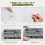 Key Holder Wall Mount, Wooden Adhesive Mail and Key Organizer with Drawer, Small Shelf, 8 Hooks, 2 Installation Methods, Gray