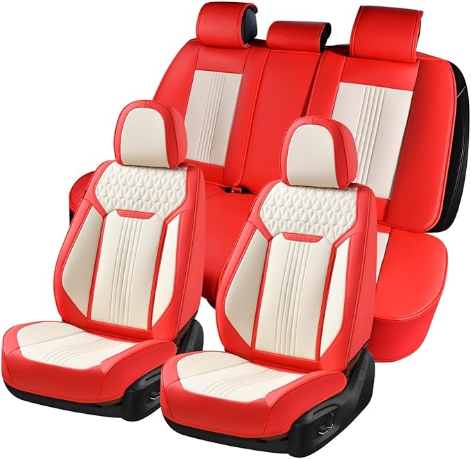 Coverado Car Seat Covers Full Set, Front and Rear Seat Covers, 5 Seats Leather Seat Covers for Cars, Waterproof Car Seat Prot