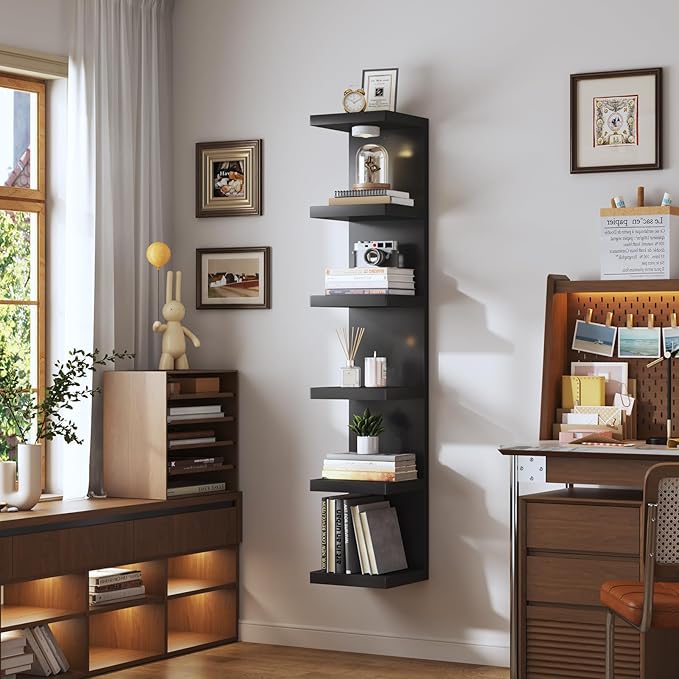 6-Tier Wall Shelf Unit with USB Rechargeable Led Light (Remote Controlled),Versatile Floating Display Shelves,Lack Style Wall