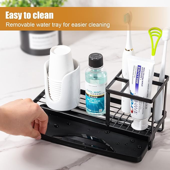 Toothbrush Holders for Bathrooms, Carbon Steel Tooth Brushing Holder Electric Toothbrush and Toothpaste Organizer Bathroom Ac