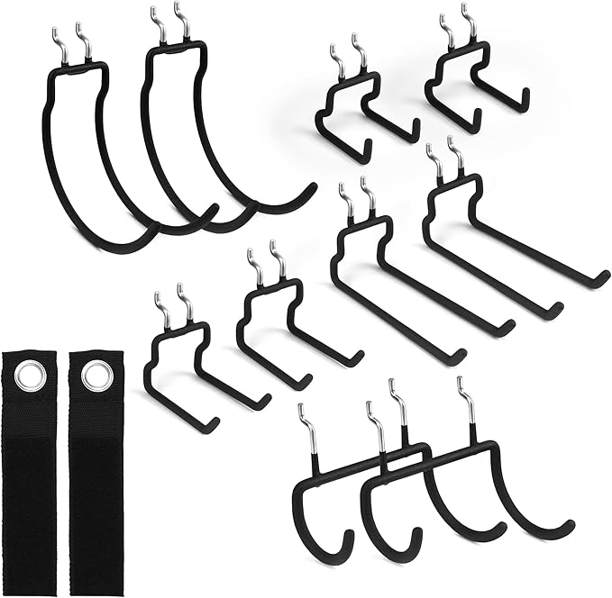 ELEAD 12-Piece Pegboard Hooks with Extension Straps, Heavy Duty Organizer Pegboard Accessories Fit for 1/4" Pegboard, Peg Boa