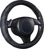 CAR PASS Line Rider Microfiber Leather Sporty 14.5-15 inch Steering Wheel Cover Universal Fits for 95% Truck,SUV,Cars, Anti-S