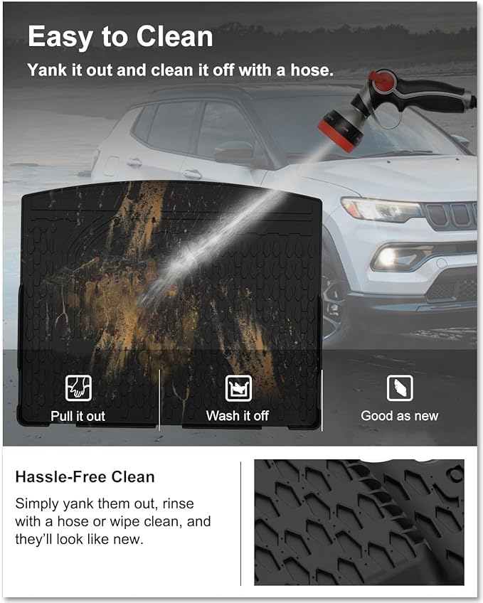 KIWI MASTER Floor Mats & Cargo Liner for 2017-2025 Jeep Compass OEM Replacement ‎82214651 ‎82214666 Front & 2nd Row Seat Trunk All Weather Mat Slush Liner, Black