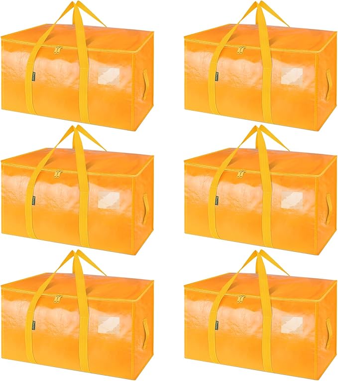 BALEINE 6-Pack Oversized Moving Bags with Reinforced Handles, Heavy-Duty Storage Tote for Clothes, Moving Supplies (Light Yel