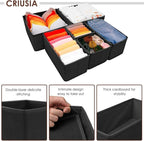 Criusia 6 Pack Clothes Drawer Organizer Dividers, Fabric Foldable Closet Dresser Drawer Organizer for Clothing, Bra Sock Unde
