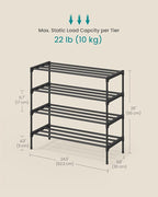 SONGMICS 4-Tier Shoe Rack for Closet, Compact Metal Shoe Organizer Shelf for Entryway, Bedroom, Small Spaces, Stackable, 11.8