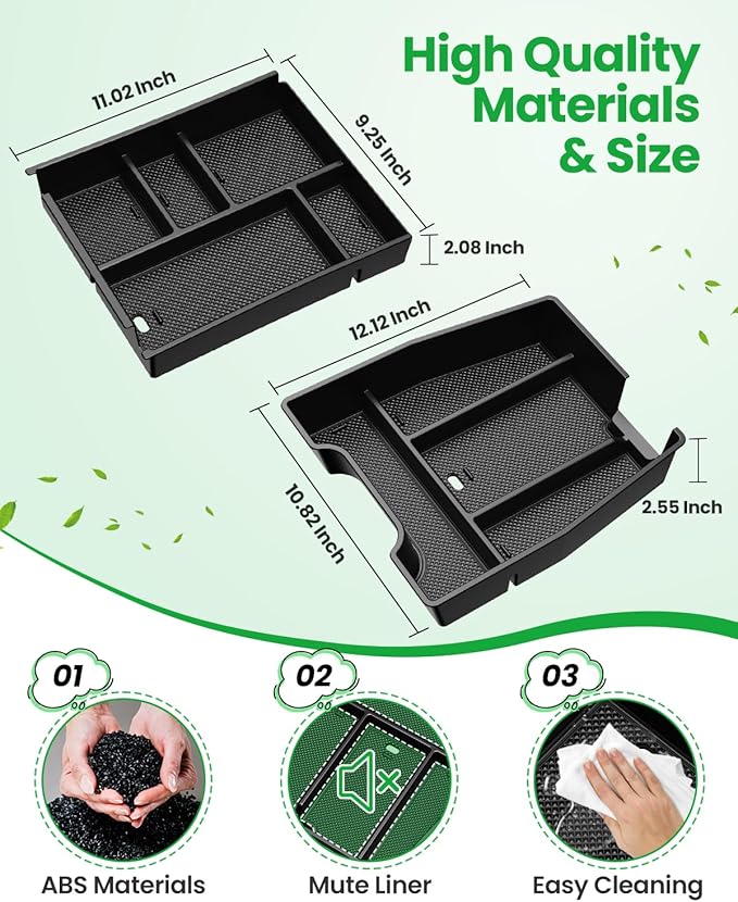 Center Console Organizer, 2PCS Storage Tray Compatible with 2019-2025 Chevy Silverado/GMC Sierra 1500 & 2020-2025 Chevy Silverado/Sierra 2500HD 3500HD (Split-Bench Folding Seat)-Black
