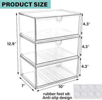 Prsildan Acrylic Makeup Organizer, 3 Pack Stackable Clear Storage Drawers for Baby Bottles Desk Organizers with 3 Drawers for