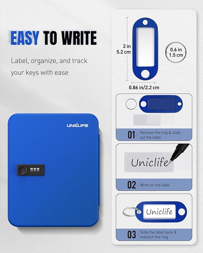 Uniclife 48 Keys Lock Box for Keys with Code, Wall Mount Key Lock Box with Code, Lockbox for Keys, Key Lockbox with Tags, Key