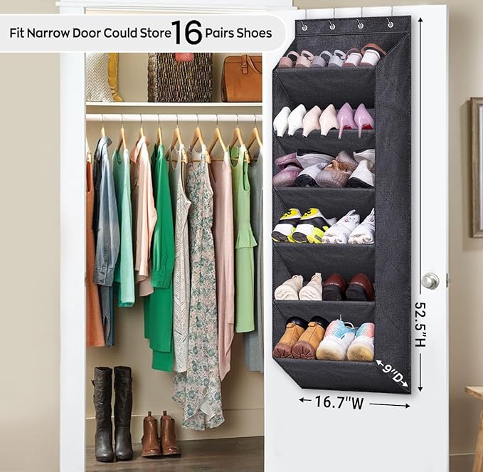 SLEEPING LAMB Shoe Rack for Door with Large Deep Pocket, Hanging Door Shoe Organizer for Closet Hanger, Dorm and Narrow Sneak