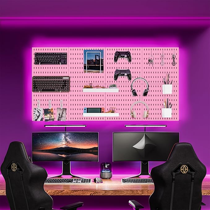 Wall-Mounted Pegboard Kit, 25.2" x 25.2" Organizer Panel – Large, Cost-Effective & Nail-Free Installation Pink