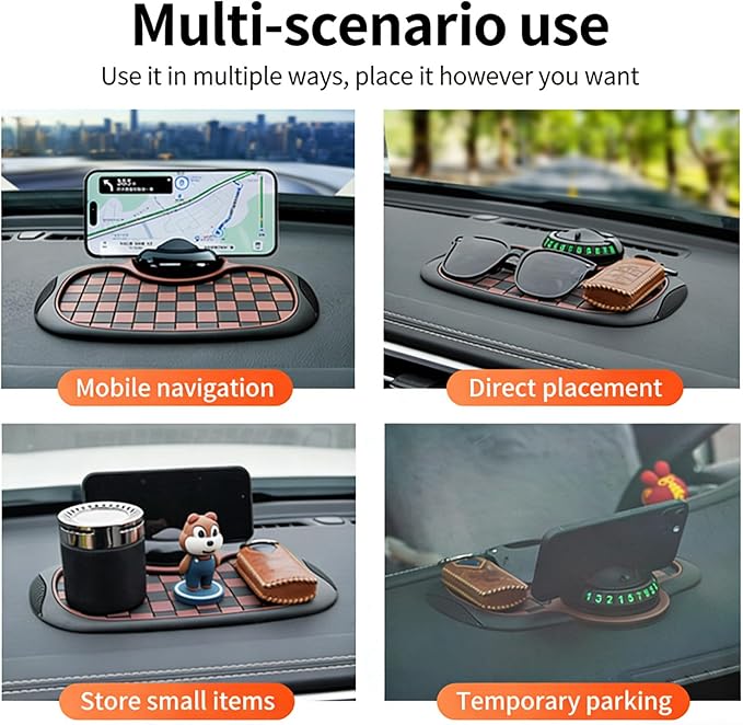 Multifunctional Car Dashboard Anti-Slip Mat with Phone Holder and Parking Number Display, Heat Resistant PVC Non-Slip Pad for