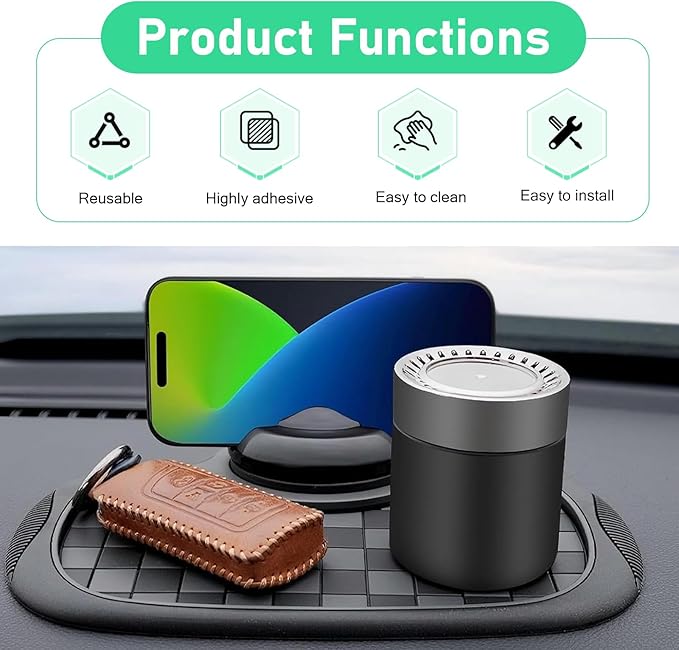 Multifunction Car Anti-Slip Mat, Storage Pad & Rotatable Phone Holder & Parking Number Plate, 9.2" x 7" Organizer Pad for Pho