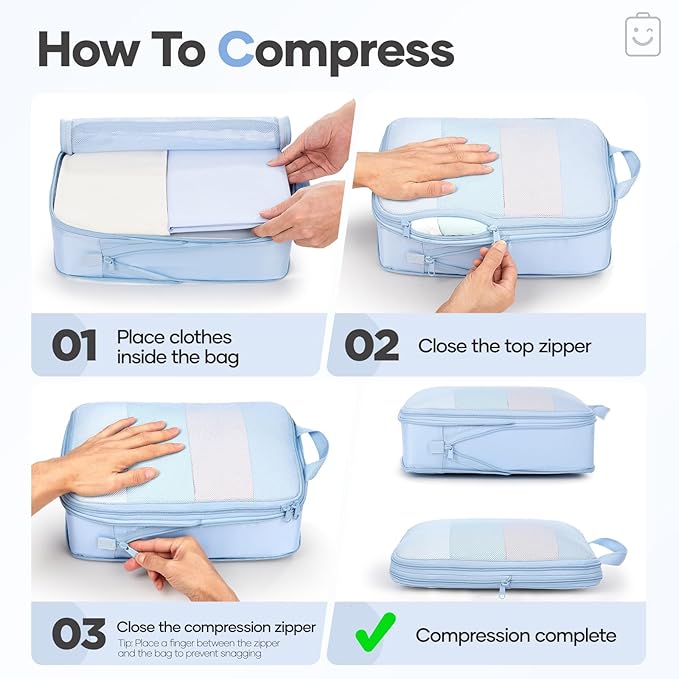 Veken 11 Set Compression Packing Cubes for Travel Essentials,Compressible Expandable Large Luggage Suitcase Organizer Bags fo