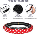 Red Polka Dot Steering Wheel Cover,Cute Classic Universal Fit 14-15 inch Steering Wheel Cover for Women Men, Automotive Inter