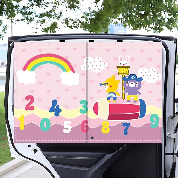 Car Sun Shade for Baby - EOHMAK Car Side Window Sun Shade Cover Upgrade Double Opening Car Interior Curtain Sun Blocker Blind (Pink Rainbow, 2 Pack)