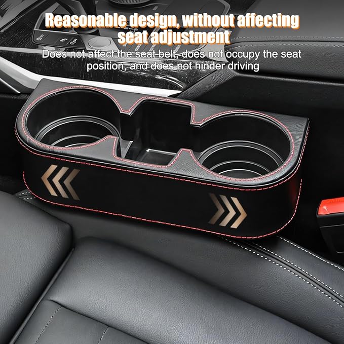 Car Seat Gap Filler Organizer with Cup Holder, Leather Multifunctional Vehicle Front Seat Crevice Storage Box Bag, Automotive Console Side Bucket Pocket, Universal Fit (Gray)