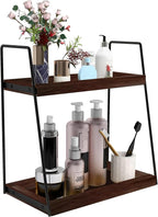 Dorhors 2 Tier Bathroom Counter Organizer Storage,Vanity Organizer for Bathroom Counter,Wood Standing Rack for Kitchen(Walnut