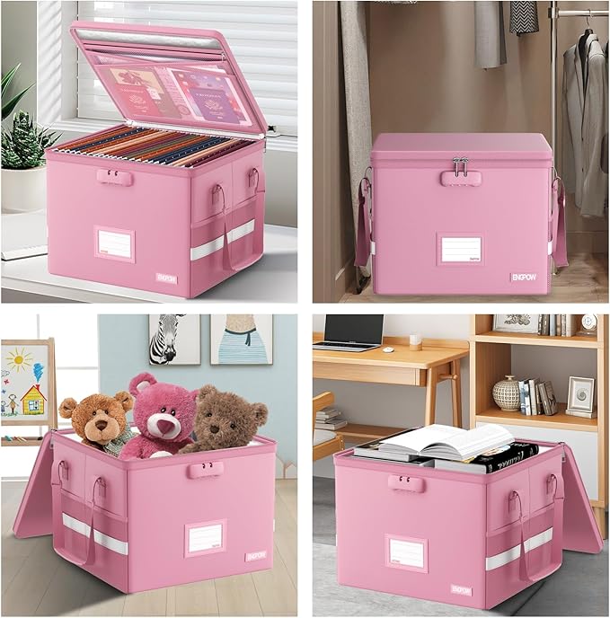 ENGPOW 5200°F File Box Fireproof Document Box with Lock,Heat Insulated Collapsible File Storage Organizer Box with Handle,Por