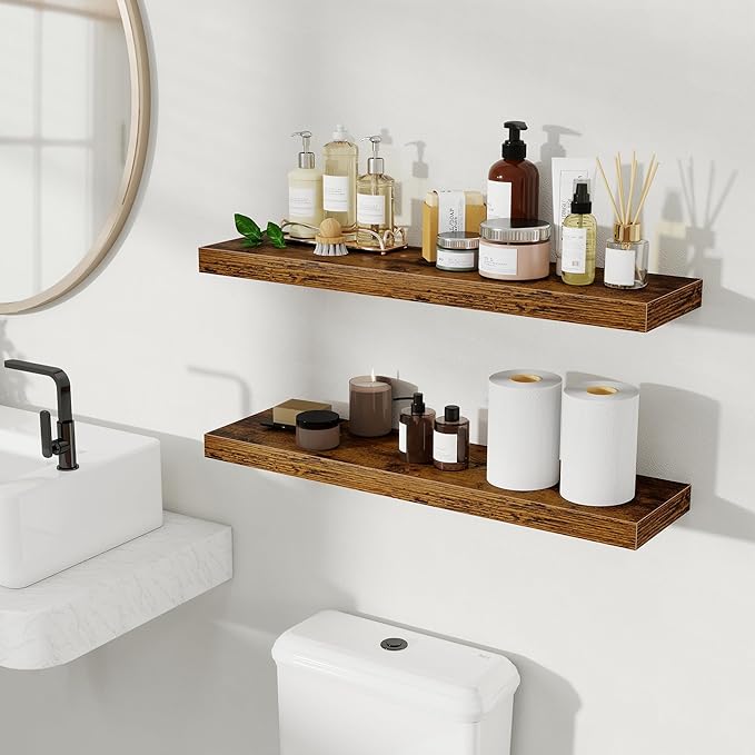Fun Memories Floating Shelves for Wall, Rustic Wood Wall Mounted Shelves for Bathroom, Bedroom, Living Room and Kitchen, Stor