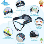 2Pcs Kids Travel Tray for Toddler Carseat, Road Trip Activities Essentials for Toddler, Kids Lap Desk Tray with Tablet Holder Stand ＆ Dry Erase Board (Dinosaur & Mermaid)