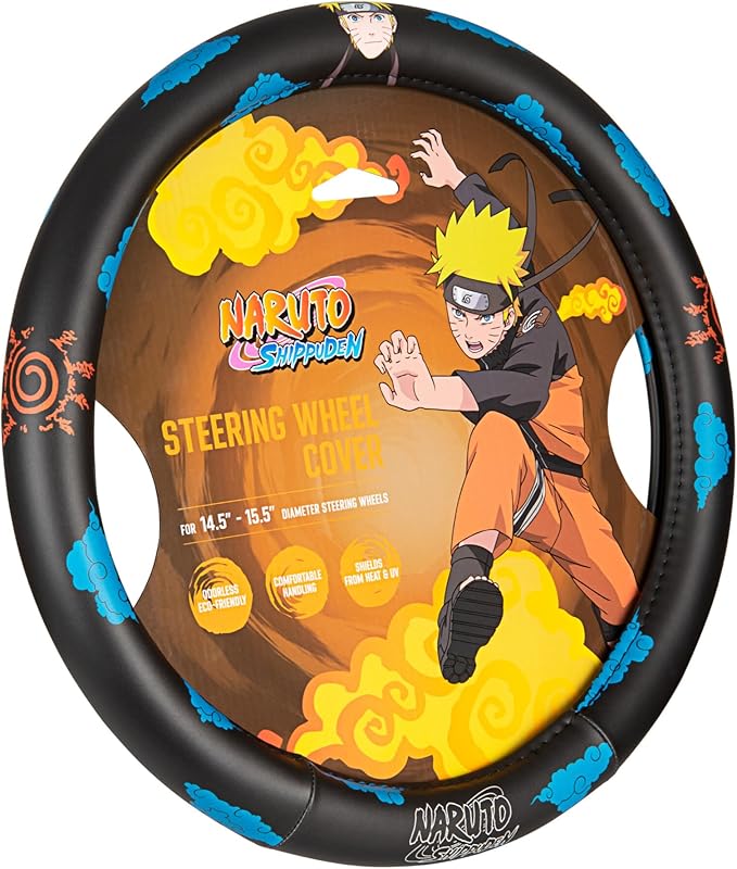 Naruto Shippuden Car Steering Wheel Cover, 15 Inch Anime Steering Wheel Cover, Cushioned Soft Comfortable Cover Anime Car Accessories for Men Women, Kumogakure
