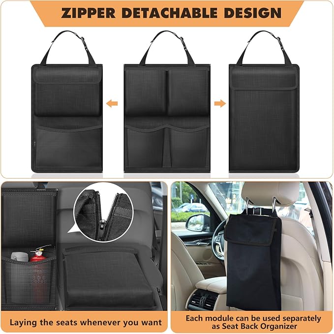 FINPAC Car Trunk Organizer and Storage, Detachable Seat Back Hanging Organizers Storage with Zippers, Large Capacity Car