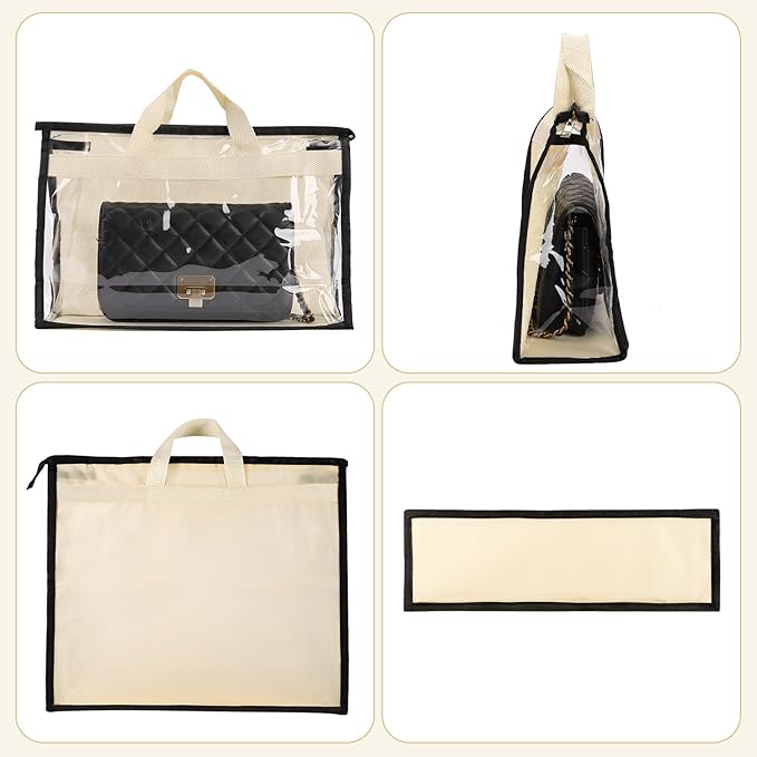 15 PCS Dust Bags for Handbags,Purse Protector Storage Bag,Purse Cover Hanging Closet Organizer with Zipper Handle,Clear Handb