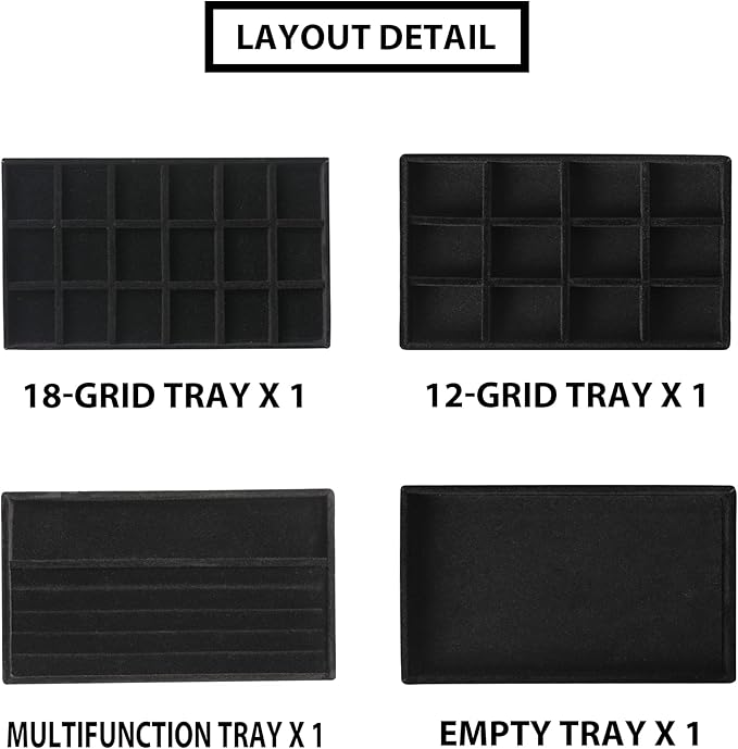 Frebeauty Jewelry Organizer Tray,Stackable Velvet Jewelry Trays,Drawer Inserts Earring Organizer For Women Jewelry Storage Di