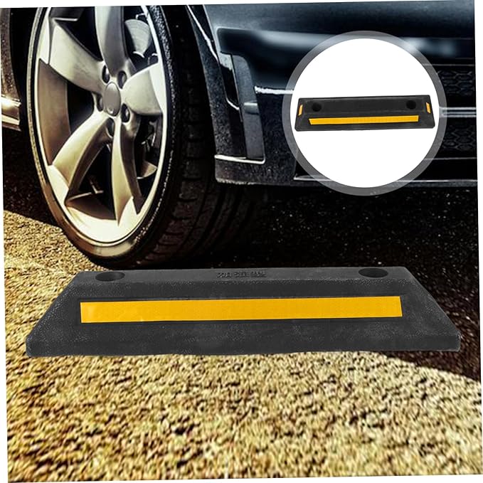 Rubber Parking Stopper for Garage Compact Wheel Stopper with Bright Reflective Stripes Easy Installation Vehicle Parking Block for Driveway and Garage Use