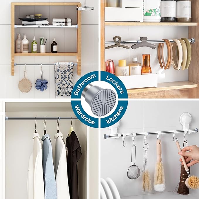 AIZESI Silver Tension Curtain Rod 18-36 inch, 1Pcs Adjustable, Stainless Steel, No Drilling, Non-Slip, Wide Use, Easy Install