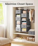 Pipishell Hanging Closet Organizer 6-Shelf, Hanging Shelves for Closet with 3 Removable Drawers & Side Pockets for Bedroom, G