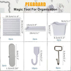 PSLER White Peg Board 4pcs 12″×12″ White Peg Board Organizer with Accessories &Hooks