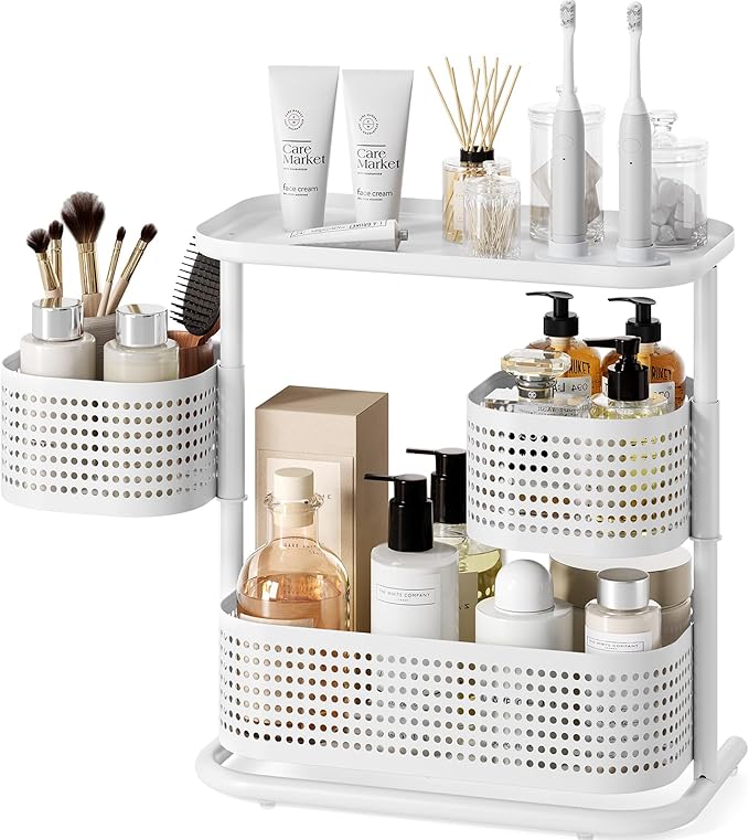 3-Tier Rotating Bathroom Counter Organizer, Vanity Tray for Makeup & Skincare, Countertop Spice Rack Storage, Space-Saving Sh