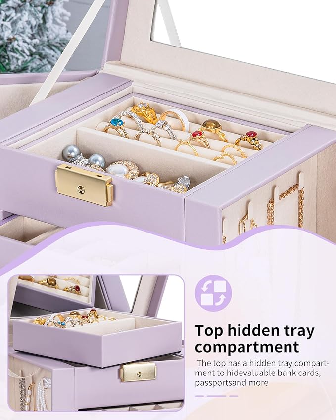 AKOZLIN 5-Tier Jewelry Box Leather Jewelry Storage Organizer with 4 Drawers Lockable for Women Girls Ring Necklace Earring Br