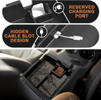 TripleAliners Center Console Organizer Compatible with 2025 2026 Ford Bronco(Not for 2-Door& Manual &Bronco Sport) Accessories Console Storage Box Armrest Tray | Two Layers with Leather Trim (Gray)