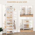 VTRIN 10 Tiers Tall Shoe Rack Holds 20-25 Pairs of Shoes Sturdy Vertical Shoe Organizer with 18pcs Hooks Stackable Narrow Sho