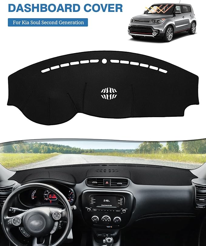 FIILINES Dash Cover for 2014-2019 Kia Soul, Dashboard Mat Accessories Dash Cover Sunshade Nonslip Mesh Protector No Glare Bla