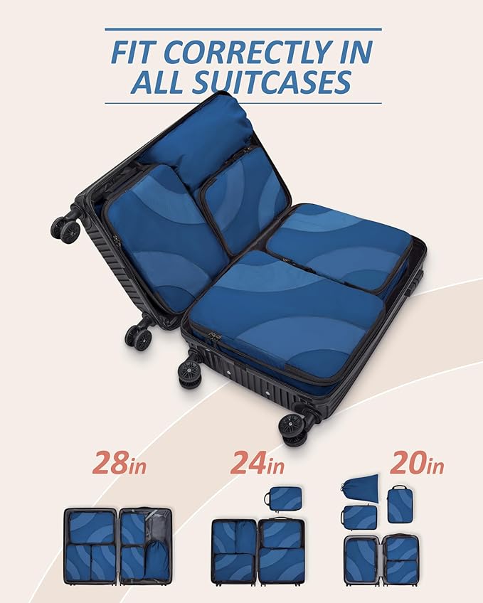 BAGSMART Compression Packing Cubes, 6 Set/4 Set/2 Set Travel Packing Cubes for Carry on Suitcases, Compression Suitcase Organ