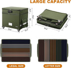 DocSafe File Box with Lock,2-Layer Fireproof Document Box with Wheels,Collapsible Rolling File Storage Organizer with Pockets