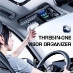 Leather Car Visor Organizer with Tissue Holder, Card Holder and Sunglasses Clip