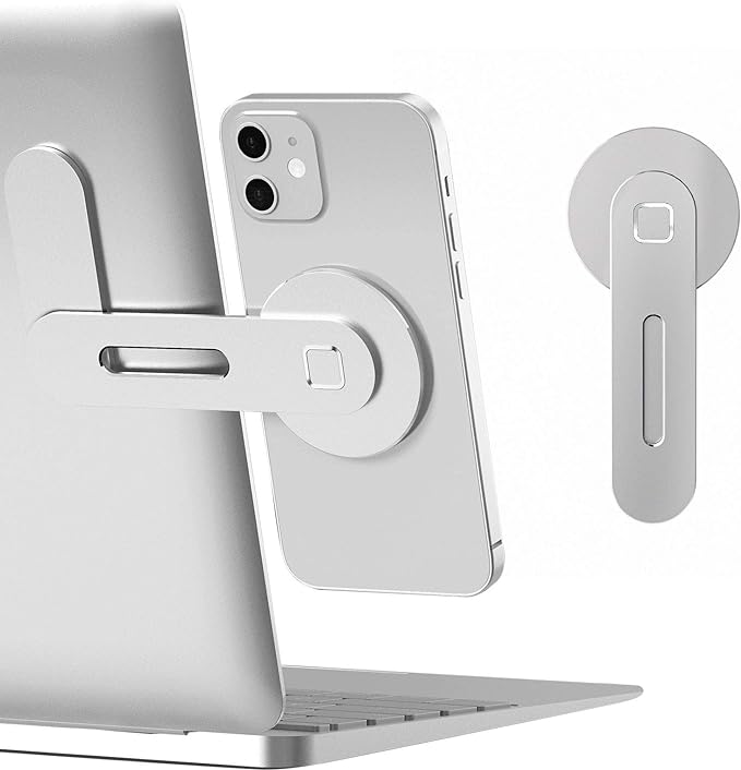 CloudValley Magnetic Phone Holder for Laptop Designed for iPhone 17/16/15/14/13/12 MagSafe, Adjustable Phone Monitor Side Mount, Slim Portable Foldable Computer Expansion Bracket, Silver