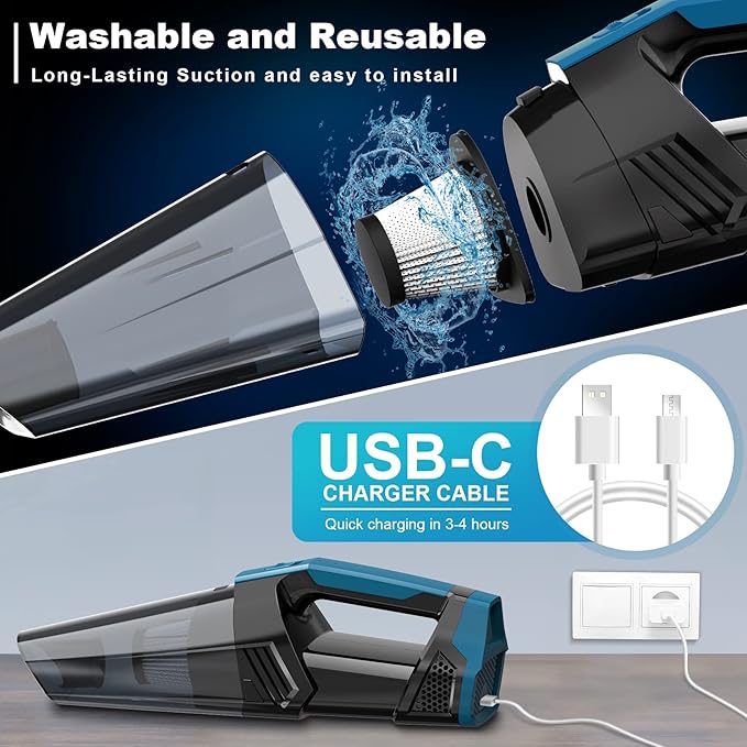 Cordless Car Vacuum Lightweight High Power Handheld Vacuum Cleaner with LED Light, Hand Vacuum for Car Home Office and Pet Ha