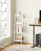 Hzuaneri Ladder Shelf, Bookshelf Bookcase, Freestanding Corner Storage Shelve with 2 Hooks for Home Office, Living Room, Kitc
