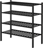 ROMGUAR CRAFT 4 Tier Bamboo Shoe Rack for Closet Free Standing Wood Shoe Shelf for Entryway Small Space Stackable 27"x11"x26"