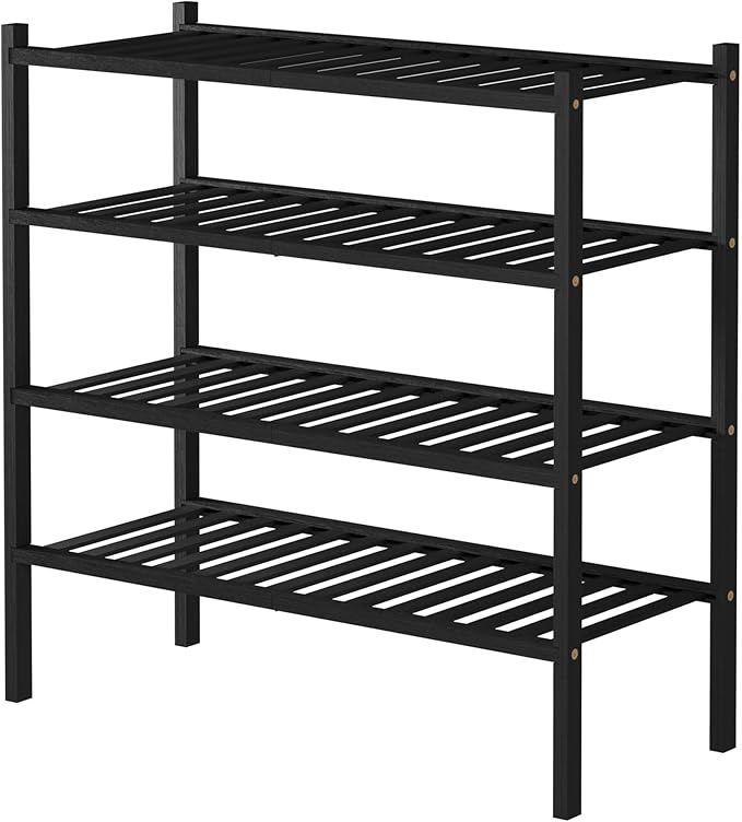 ROMGUAR CRAFT 4 Tier Bamboo Shoe Rack for Closet Free Standing Wood Shoe Shelf for Entryway Small Space Stackable 27"x11"x26"