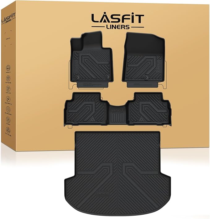LASFIT Floor Mats & Cargo Mat for Hyundai Santa Fe 2023 2022 2021 (Only Fit Gas, Not Fit Hybrid or PHEV) All Weather TPE Custom Fit Floor Liners Accessoires, Full Set Car Mats and Trunk Mats