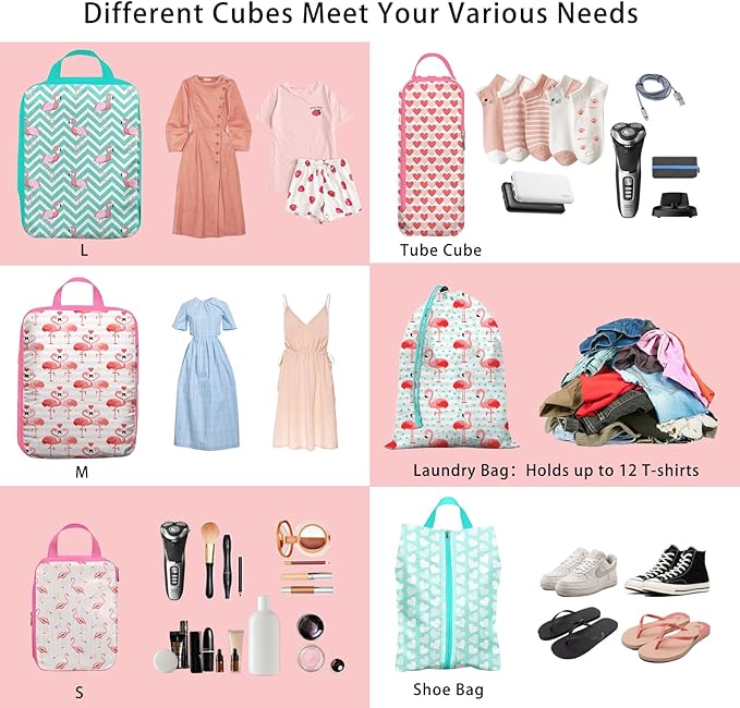 6 Pcs Compression Packing Cubes, Packing Cubes for Travel, Waterproof Luggage Organizer Bags Set, Cute Packaging Cubes for Wo